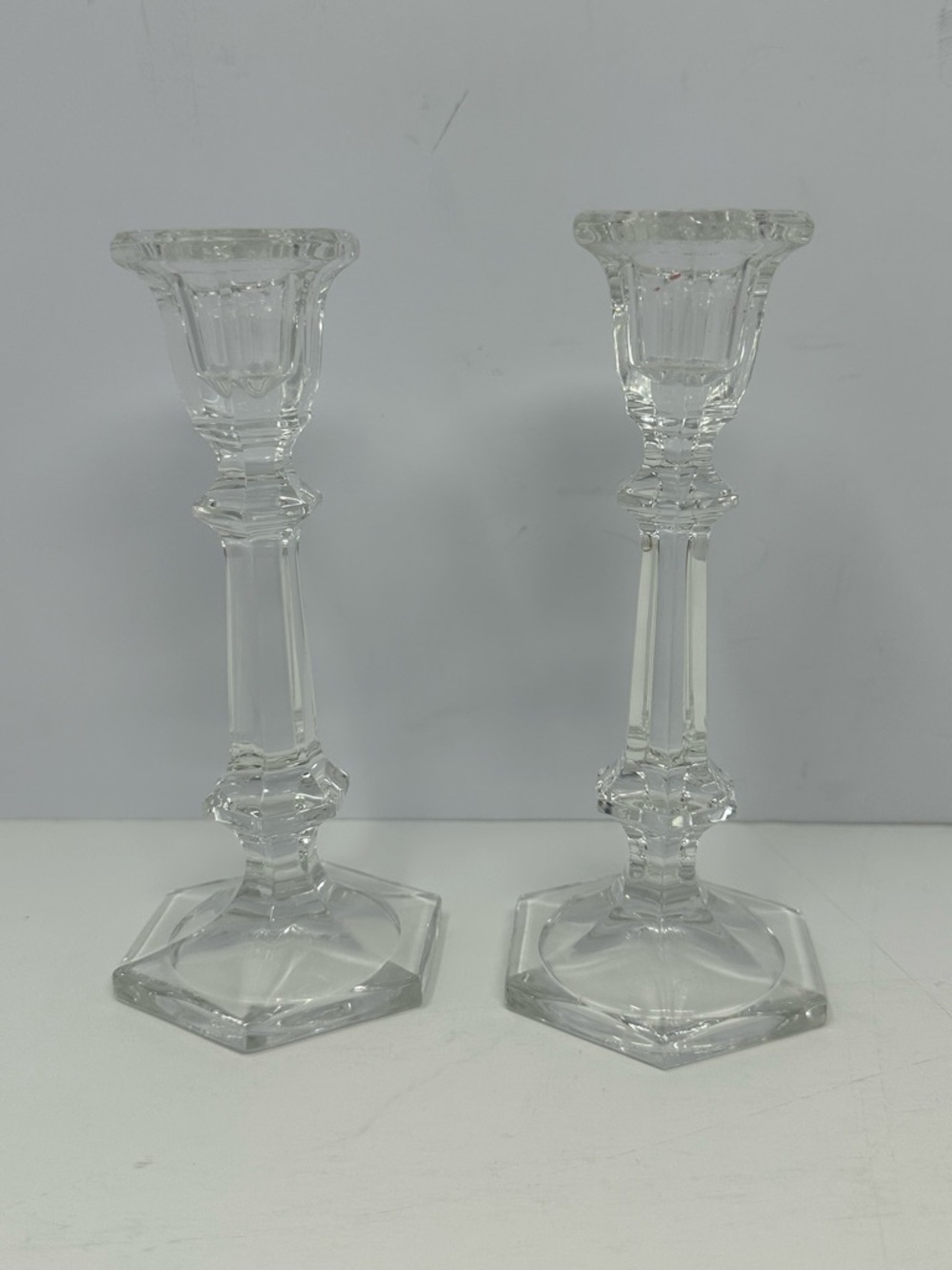 Set of 2 Crystal Glass 6" Candlestick Candle Holders Q7